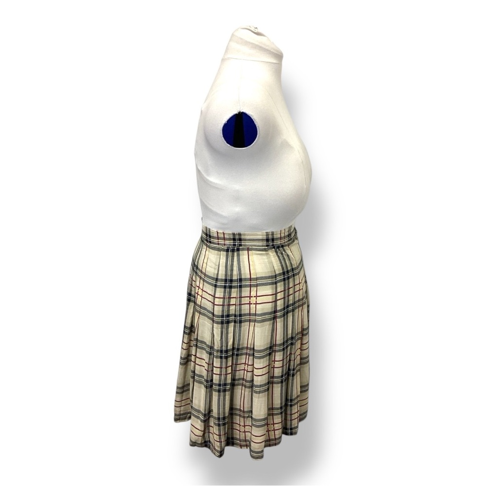 Michael K & Company Women’s Pleated Plaid A-line Mini Skirt VTG 90s Y2K Beige - Picture 4 of 9
